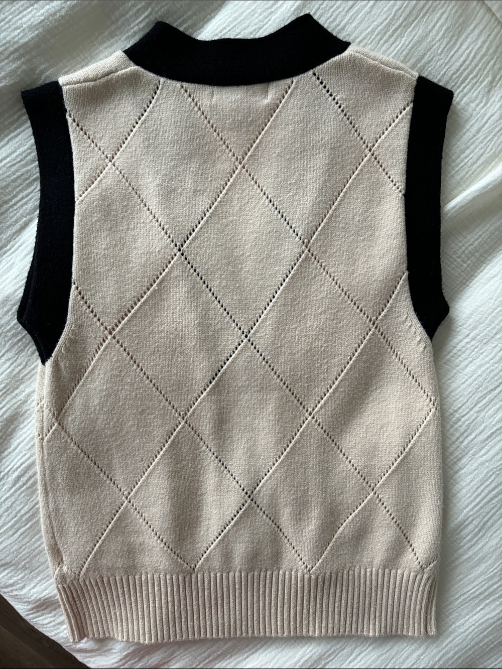 Gemma + Jane Beige and Black Knit Button Vest - Picture 4 of 5